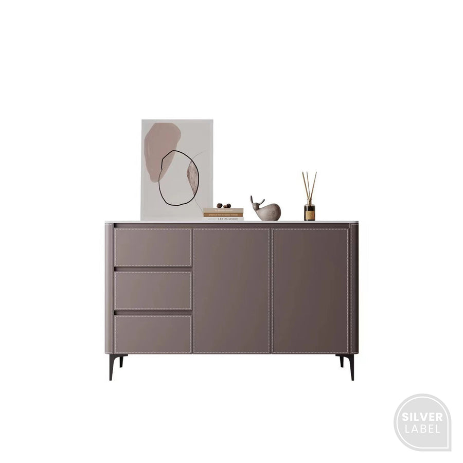 《銀標福利品》PERLORA 馬鞍皮全實木岩板餐邊櫃 ,100cm